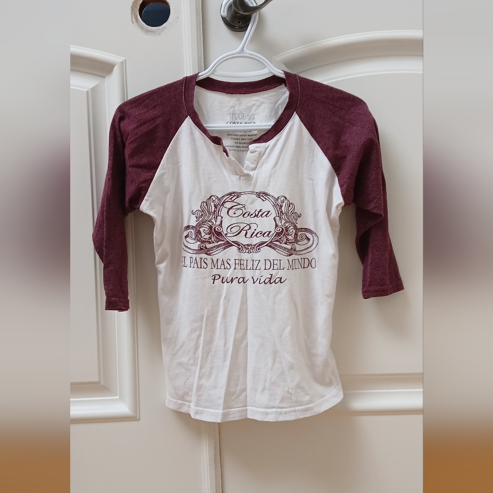Costa Rica Lady's Raglan Shirt - White and Burgundy